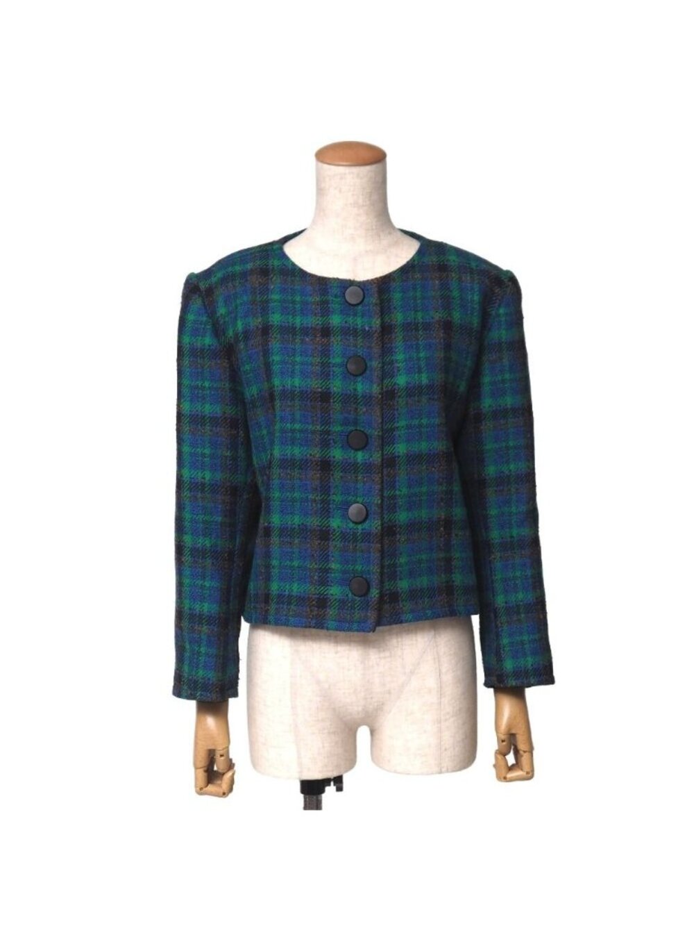Saint Laurent Vintage Collarless Jacket Check Tweed M